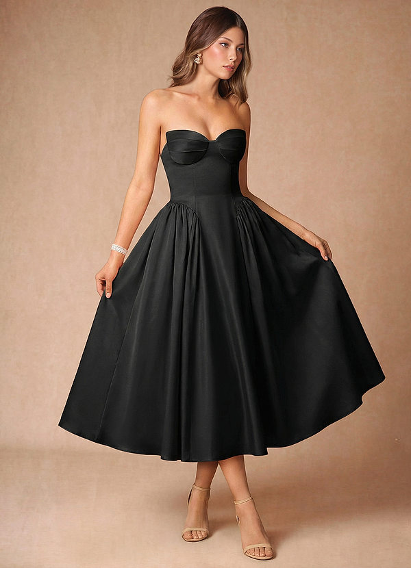 Relana Black Midi Dress Ready to Ship | Azazie Relana Black Midi Dress Ready to Ship | Azazie