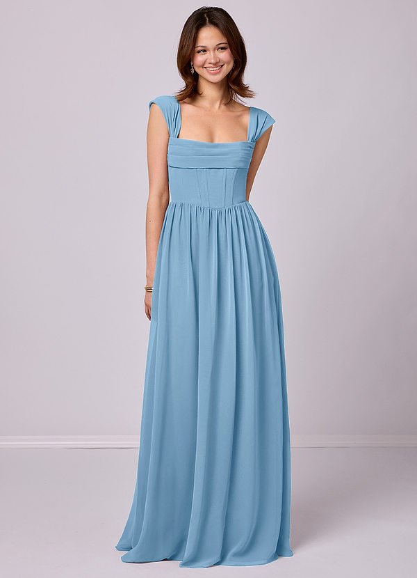 Barbie ♥ Azazie Bridesmaid Dresses Steel Blue A-Line Corset Chiffon Dress image1