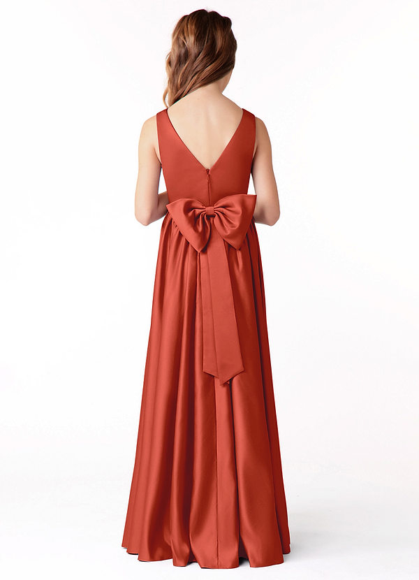 Azazie Hathaway Junior Vestido de Óxido de Satén Elástico de Corte en A con Lazo image1