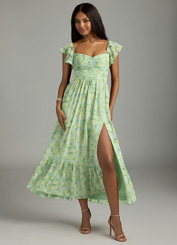 Azazie Anaya Vestidos de Dama de Honor Vestido Sálvia Floral Sonhadora de Chiffon de Linha A com Decote Coração image1