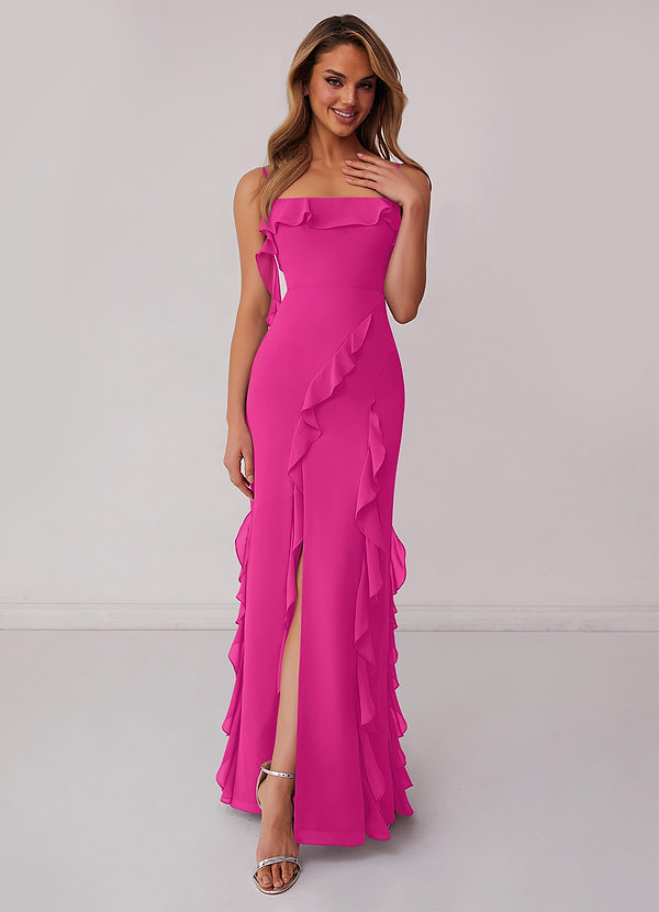 Barbie ♥ Azazie Bruidsmeisjes Jurken Jurk van Chiffon met Kolom Boog Barbie Roze image1