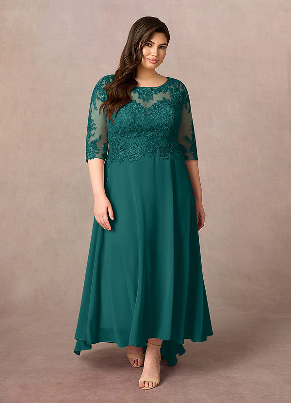Azazie Monza Mother of the Brides Dresses Peacock A-Line Lace Chiffon Dress image1