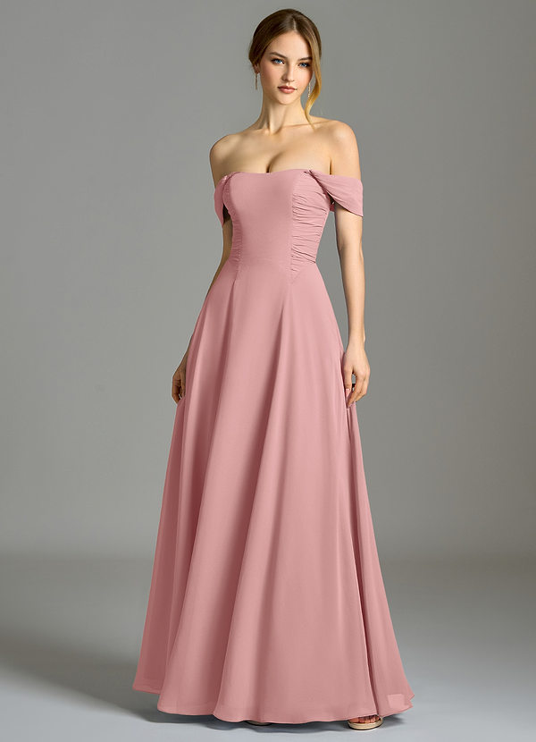 Azazie Oasis Bridesmaid Dresses Dusty Rose A-Line with Pockets Chiffon Dress image1