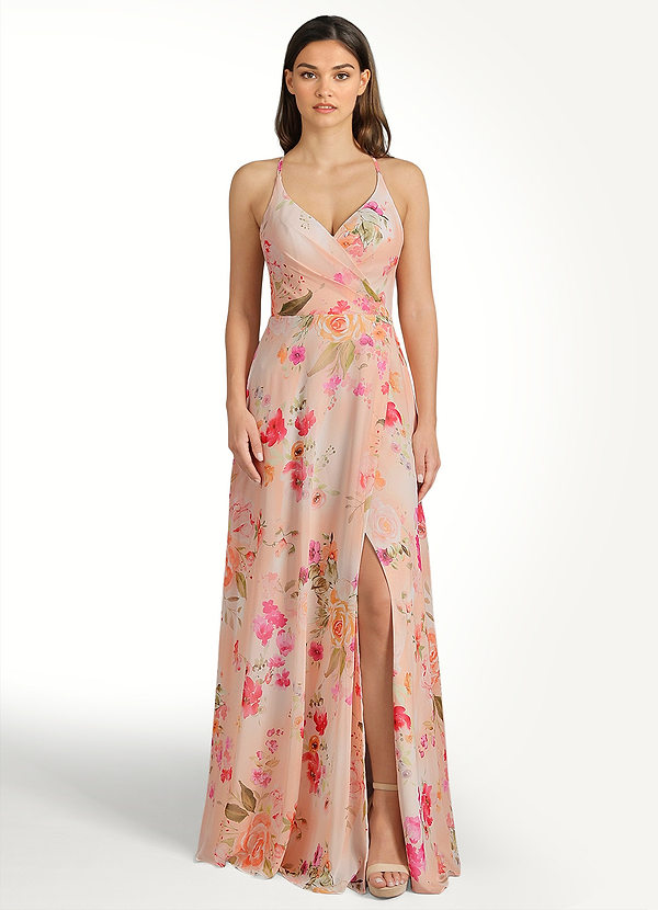 Azazie Davis Bridesmaid Dresses Abstract Bouquet Floral Flowy V-Neck Chiffon Dress image1