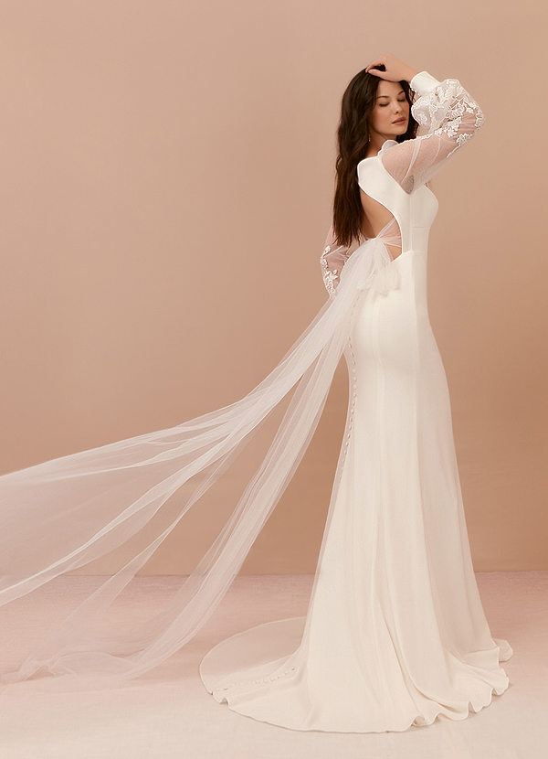 Azazie Yunifer Wedding Dresses Mermaid V-Neck lace Stretch Crepe Chapel Train Dress image2