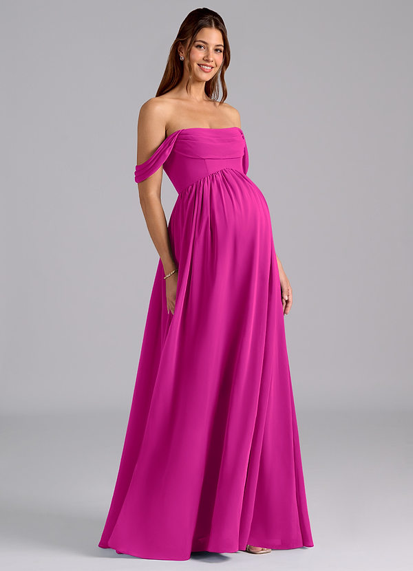 Azazie Saige Maternity Bridesmaid Dresses A-Line Pleated Chiffon Floor-Length Dress image1