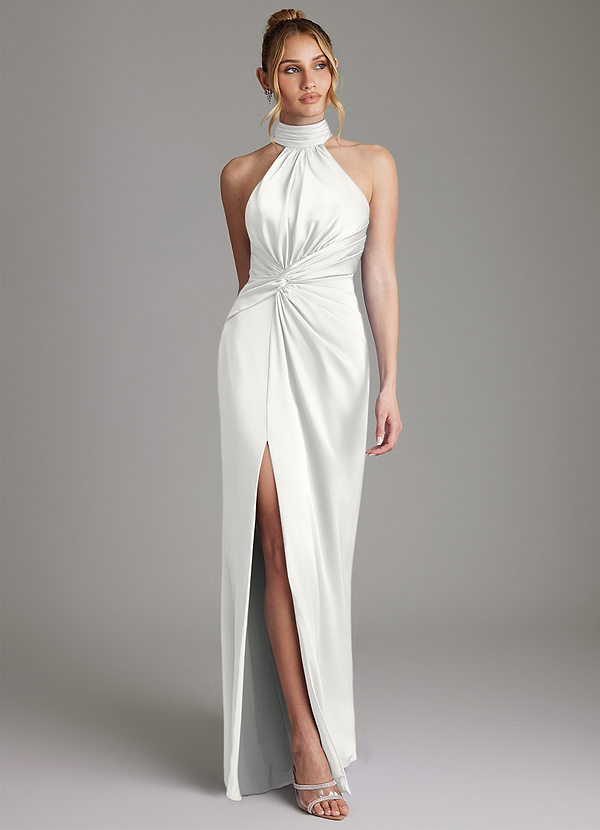 Azazie Gracelynn Vestidos Dama de Honor Vestido de Blanco de Satén Elástico de Corte Recto con Plisado image1