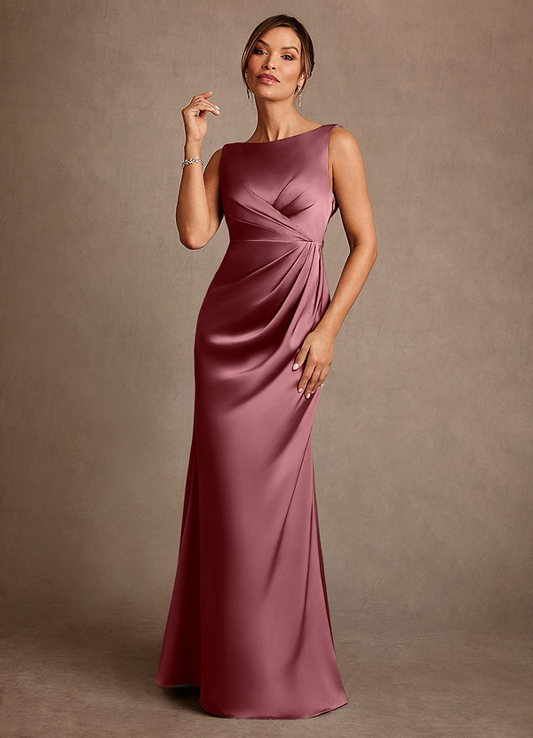 Azazie Baltimore Vestidos de Madre de la Novia Vestido de Rosa Del Desierto de Satén Elástico de Corte en A con Plisado image1