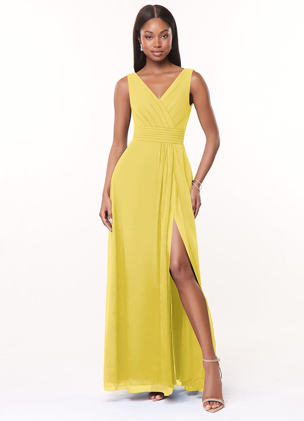 Azazie Karina Bridesmaid Dresses Canary A-Line Pleated Chiffon Dress image1