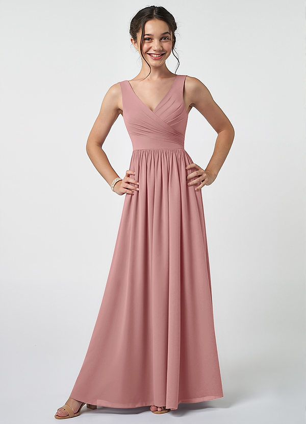 Azazie Keyla Junior Dusty Rose A-Line Pleated Chiffon Dress image1