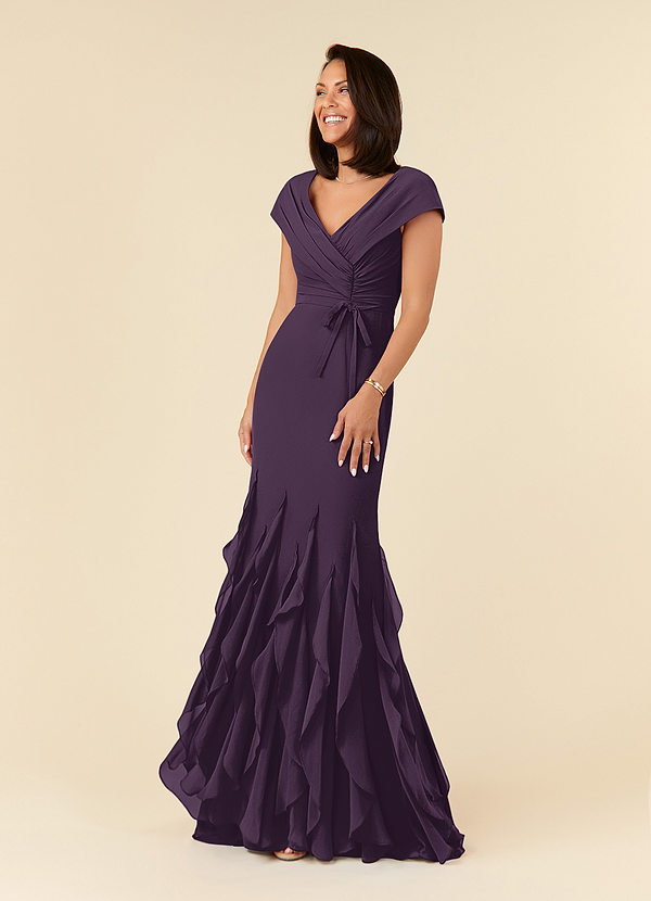 Azazie Bailora Mother of the Brides Dresses Plum Mermaid Ruched Chiffon Dress image1