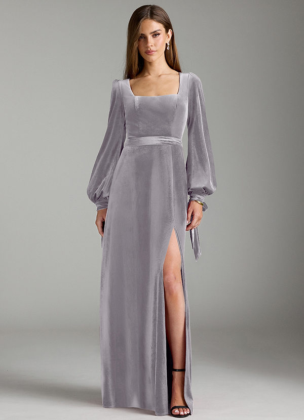 Azazie Leonia Bridesmaid Dresses French Lilac A-Line Long Sleeve Velvet Dress image1