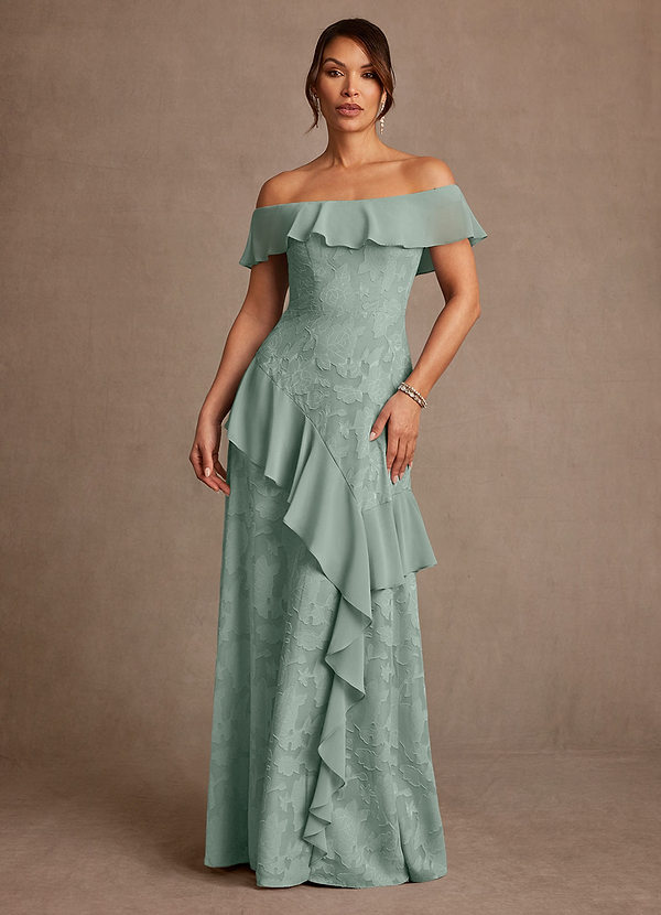 Azazie Marina Vestidos para la madre de la novia Vestido Agave de Devorado Floral de Corte en A con Hombros descubiertos image1