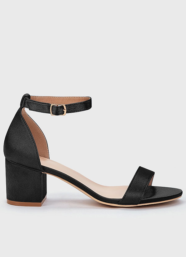 front Matching Color Metallic Satin One Strap Buckle Block Heel Sandals
