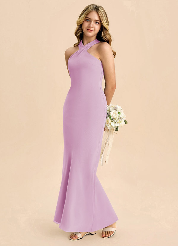 Azazie Doretta Junior Jurk van Chiffon met Kolom Geplooid Snoep Roze image1