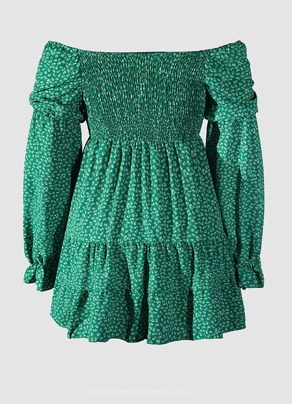 back rivière Émeraude Sombre Minirobe fleurie à manches bouffantes