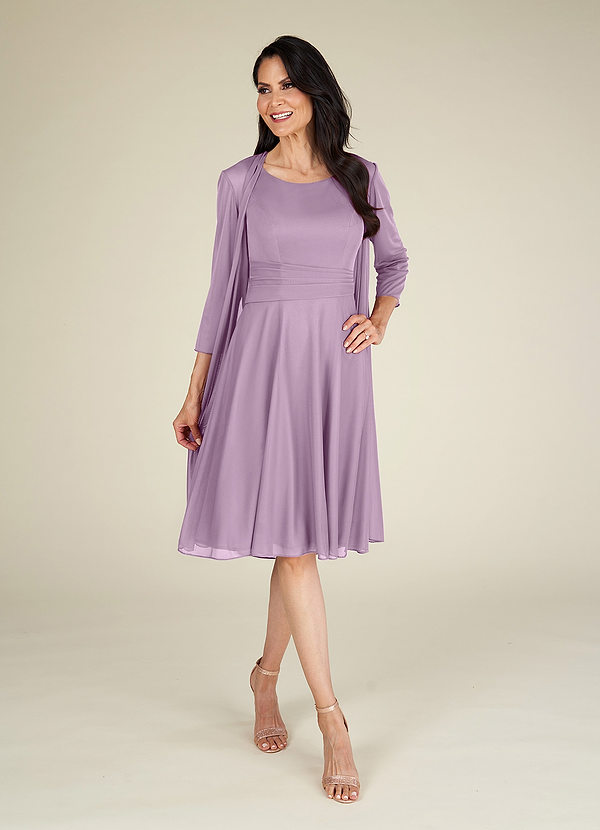 Azazie Sunny Mother of the Bride Dresses A-Line Pleated Mesh Knee-Length Dress image1