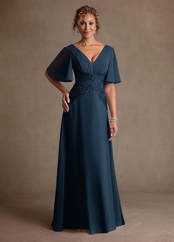 Azazie Milliat Mother of the Brides Dresses Dark Navy A-Line Lace Chiffon Dress image1