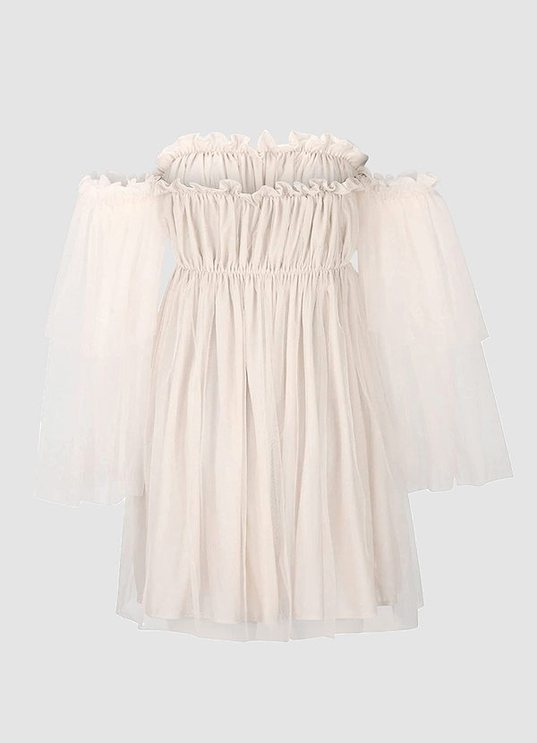 back Elegant Encounter Ivory Tulle Long Sleeve Mini Dress