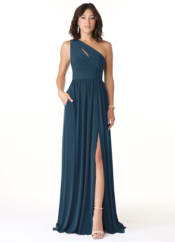 Azazie Jasna Bridesmaid Dresses Neptune A-Line One Shoulder Luxe Knit Dress image1