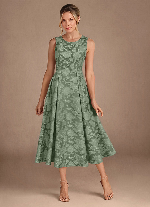Azazie Fulton Mother of the Brides Dresses Matcha A-Line Pleated Floral Burnout Dress image1