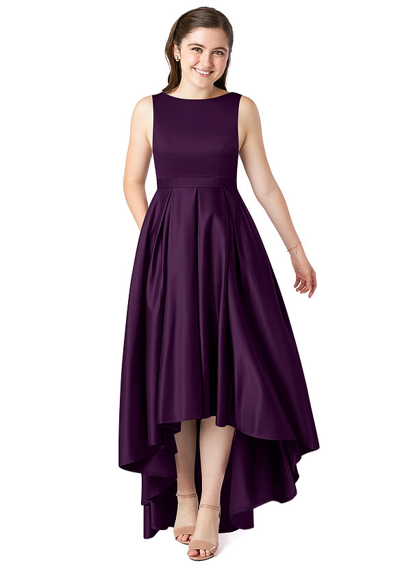 Azazie Inaya Junior A-Linie Gürtel/Schärpe Stretch-Satin Kleid Traube image1