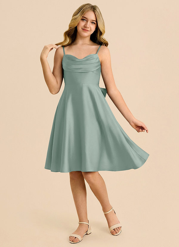 Azazie Bear Junior Silver Sage A-Line Sweetheart Neckline Stretch Satin Dress image1