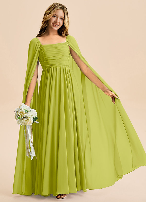 Azazie Calista Junior Lemongrass A-Line Pleated Chiffon Dress image1