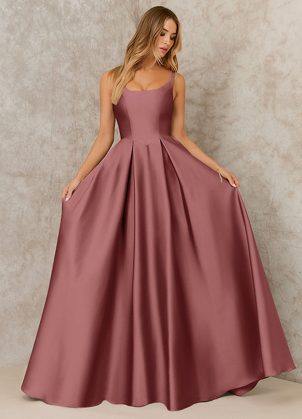Azazie x Kendall + Kylie Bridesmaid Dresses A-Line Pleated Stretch Satin Floor-Length Dress image2