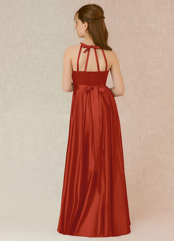 Azazie Arianthe Junior Vestido de Óxido de Satén Elástico de Corte En A con Con bolsillos image1