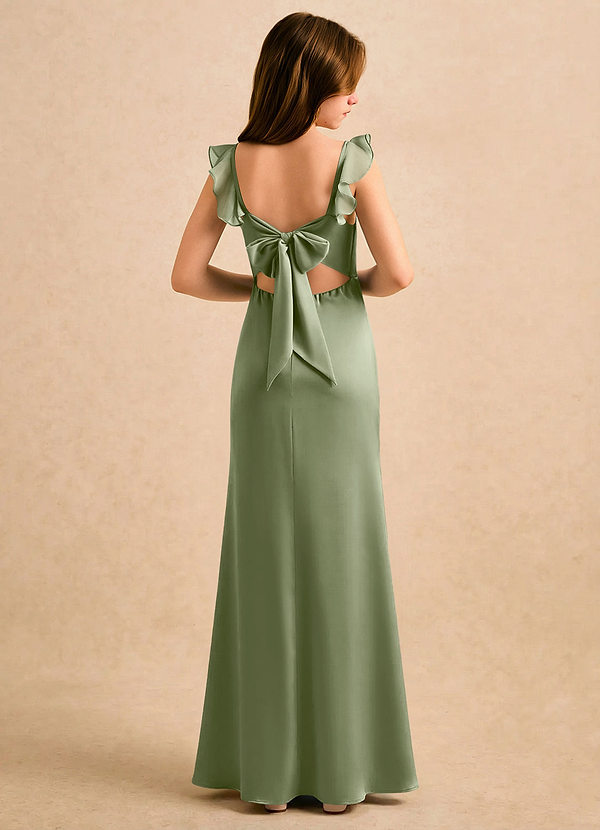 Azazie Novalie Girls Formal Flower Girl Dresses Pistachio Mermaid Bow Stretch Satin Dress image1