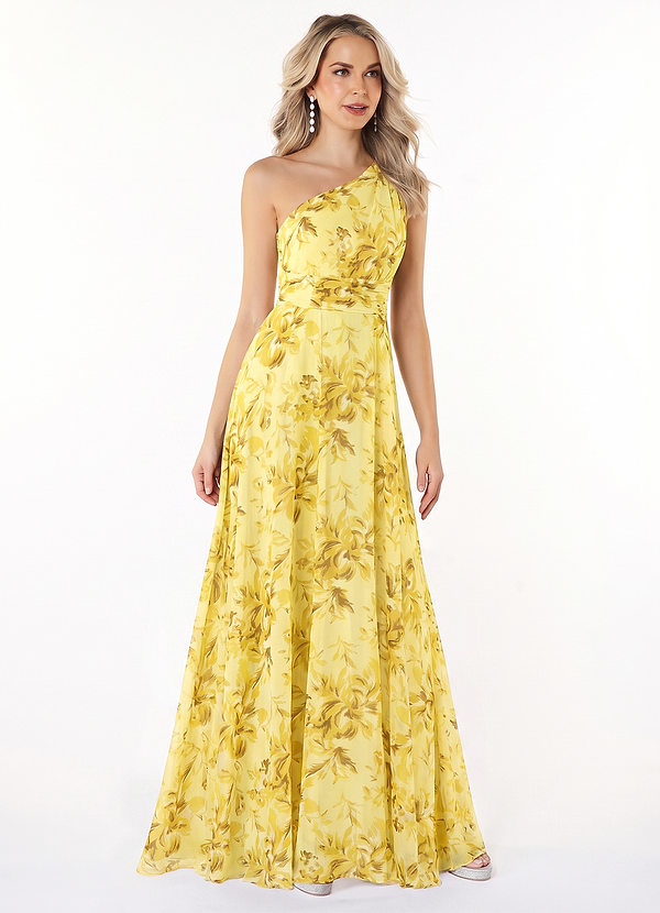 Azazie Dallas Bridesmaid Dresses Lemon Sorbet Blooms Floral A-Line One Shoulder Chiffon Dress image1
