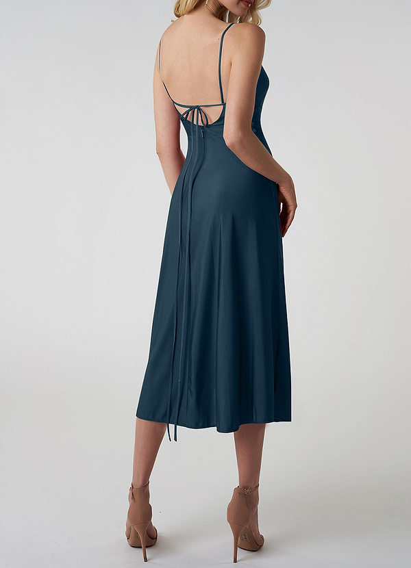 back  Bleu Sarcelle Foncé Robe mi-longue nouée au dos avec col en V et col bénitier