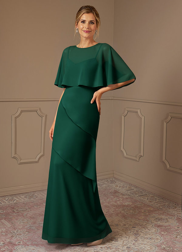 Azazie Bowie Mother of the Brides Dresses Emerald A-Line Chiffon Dress image1