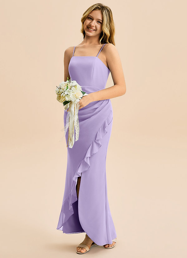 Azazie Buzzy Junior Lilac Sheath Pleated Chiffon Dress image1