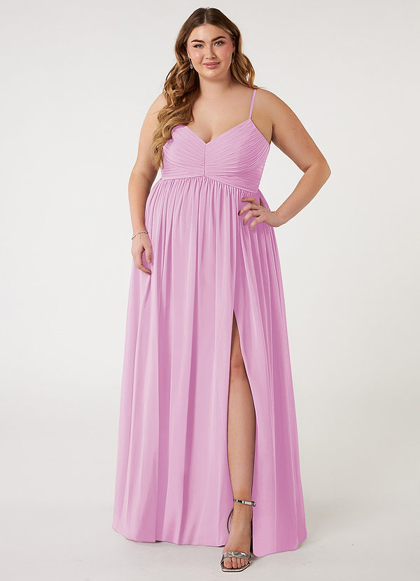 Azazie Alia Bridesmaid Dresses Candy Pink A-Line Pleated Chiffon Dress image1
