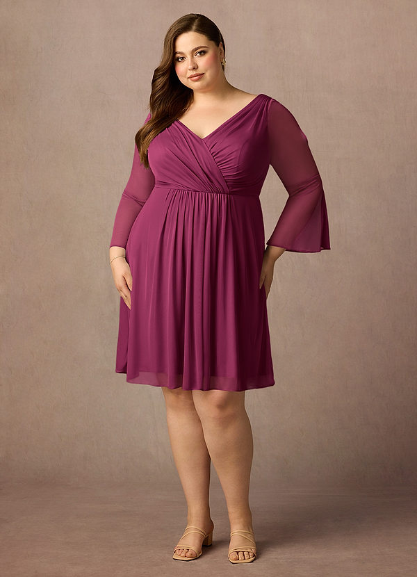 Azazie Teraso Mother of the Brides Dresses Mulberry A-Line Pleated Mesh Dress image1