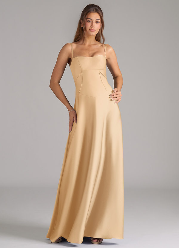 Azazie Valentine Suknie dla druhen Linia A Gorset Satyna elastyczna Do ziemi Sukienka image1