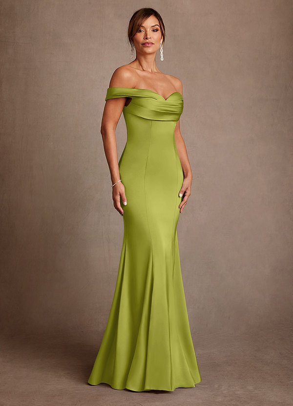 Azazie Boone Abiti da Mamma Sposa Abito Sirena in Raso Elasticizzato a Spalla Scoperta Citronella image1