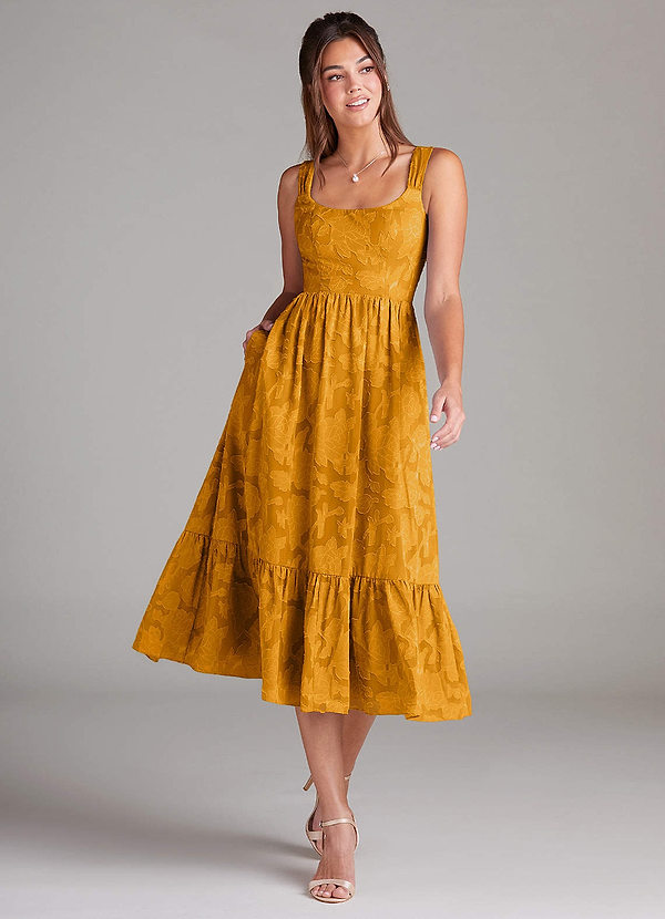 Azazie Alissa Brautjungfernkleider A-Linie mit Taschen Blumen-Burnout Kleid Butterscotch image1