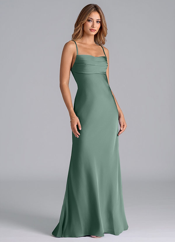 Azazie Seema Bridesmaid Dresses Eucalyptus Mermaid Corset Stretch Satin Dress image1