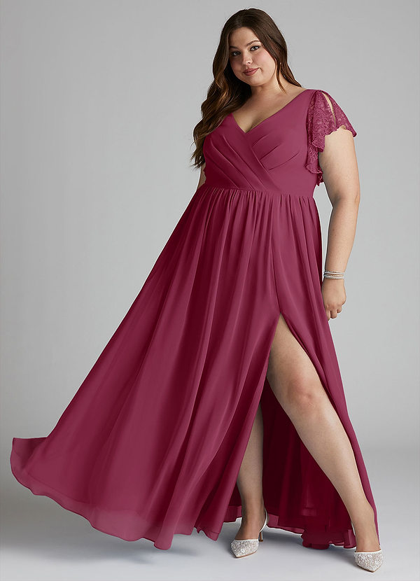 Azazie Zella Robes Demoiselle d'honneur Robe Trapèze en Mousseline de soie Dentelle Mûre image1