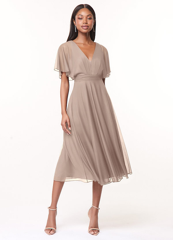 Azazie Tinsley Brautjungfernkleider A-Linie Plissee Gittergewebe Kleid Taupe image1