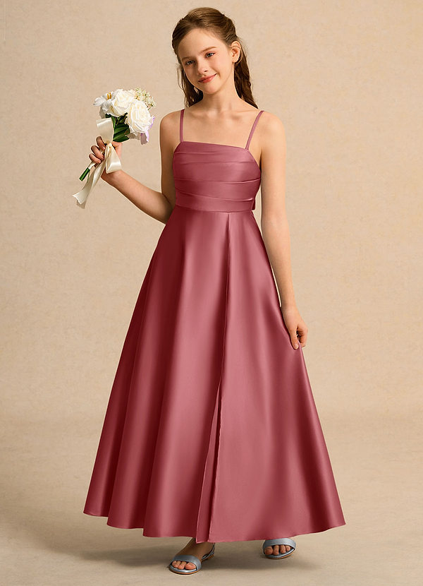 Azazie Pebbles Girls Formal Sukienki dla Dziewczynki Sypiącej Kwiaty Litera A Plisowana Matowy satynowy Długość kostki Sukienka image1