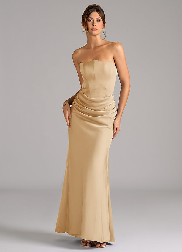 Azazie Debby Bruidsmeisjes Jurken Converteerbaar Jurk van Stretch Satijn met Zeemeermin Strapless Goud image1