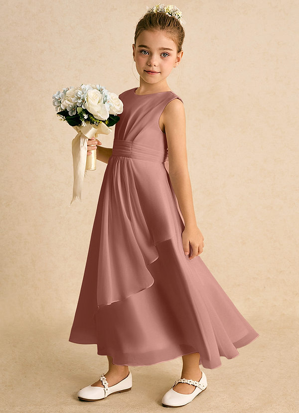 Azazie Edelweiss Flower Girl Dresses Cedar Rose A-Line Pleated Chiffon Dress image1