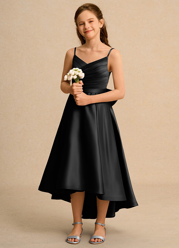Azazie Sweets Girl Vestidos de Niña de Flores Vestido de Negro de Satin Mate de Corte En A con Plisado image1