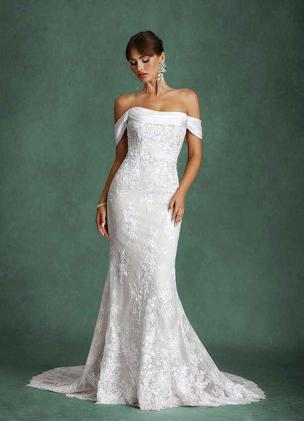 Harrah Wedding Dresses Diamond White Mermaid Off the Shoulder Lace Dress image1