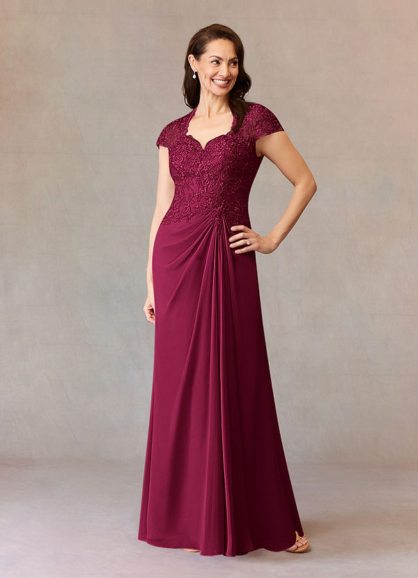 Azazie Junie Abiti Mamma della Sposa Abito A-Line in Chiffon Pizzo Borgogna image1