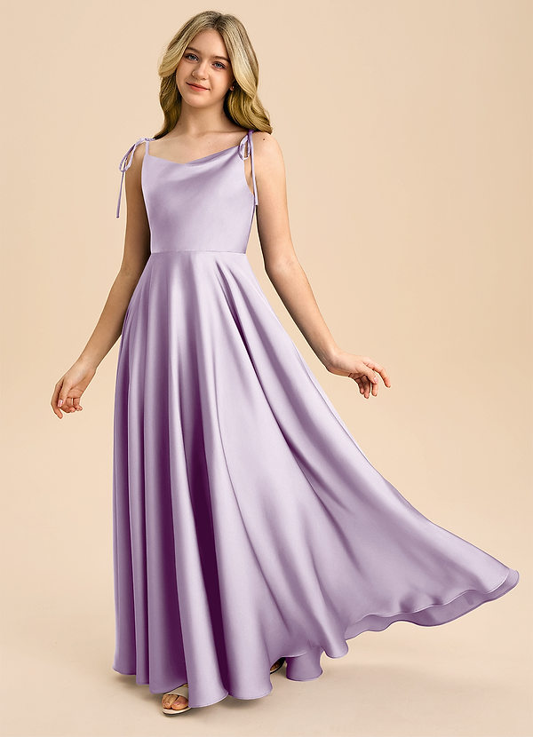 Azazie Popsy Junior Linia A Ukłon Satyna elastyczna Długość podłogi Młodsza druhna Sukienka image1